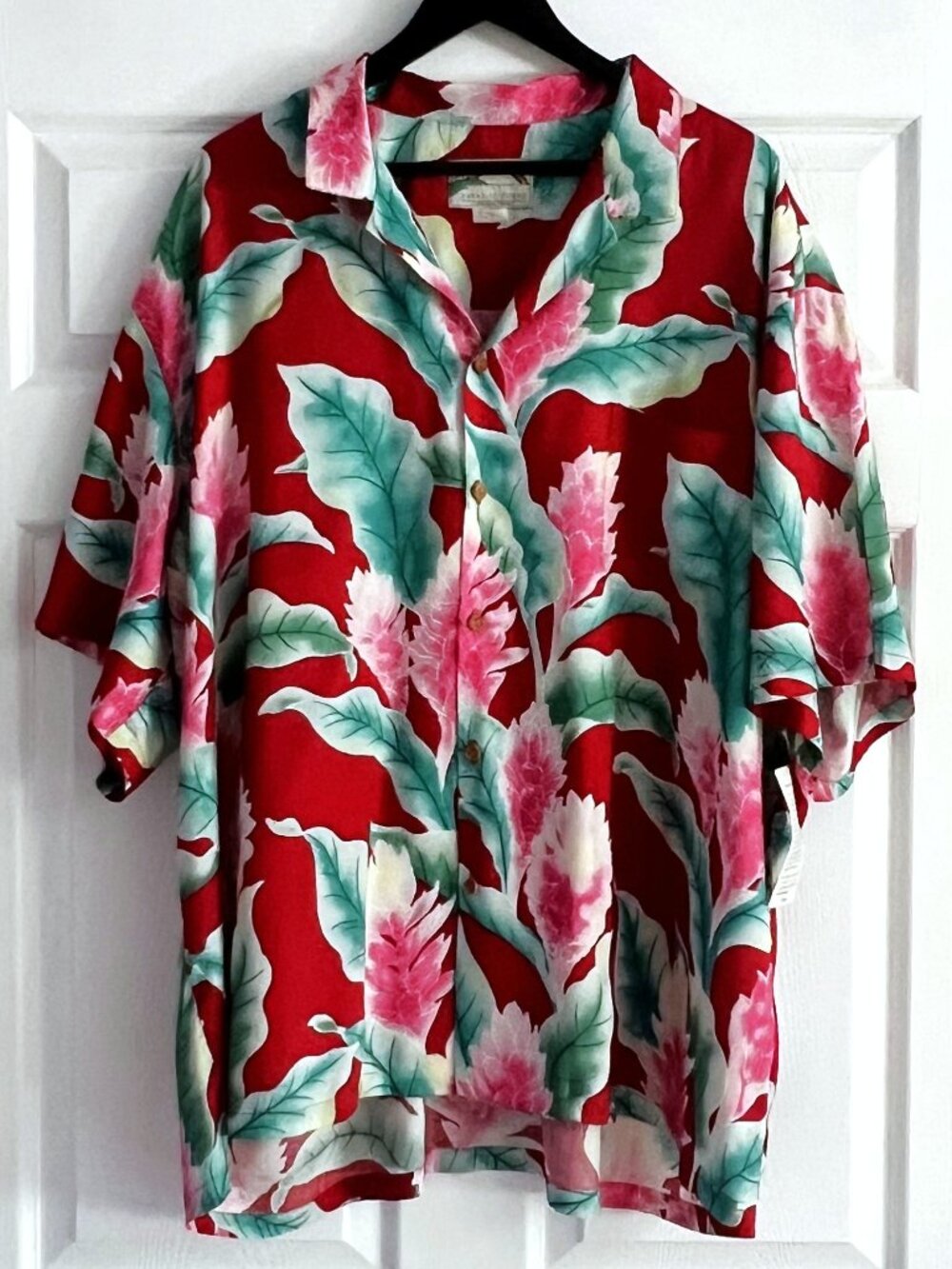 Paradise Found Hawaiian Shirt 3XL Red Tropical Floral 100% Rayon Made in Hawaii
